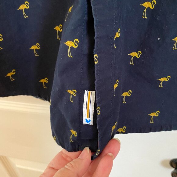 Men's Short Sleeve Collar Shirt, 100% Cotton, Navy with Flamingos, size Med - Picture 4 of 7